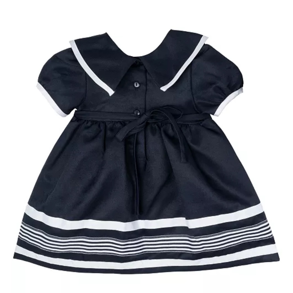 New rare editions Navy and White Baby Dress Set 18M - Picture 2 of 6